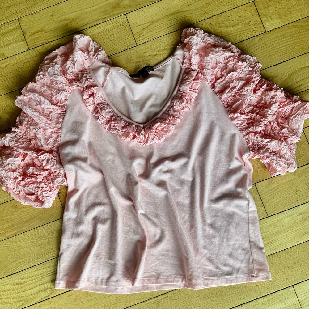 Marc New York Puffy Short Sleeve T Shirt, V-Neck Pink, XL
